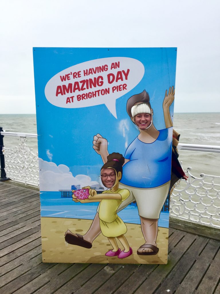 having fun on Brighton Pier