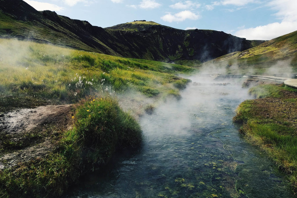 Reykjadalur hot thermal spring in west iceland