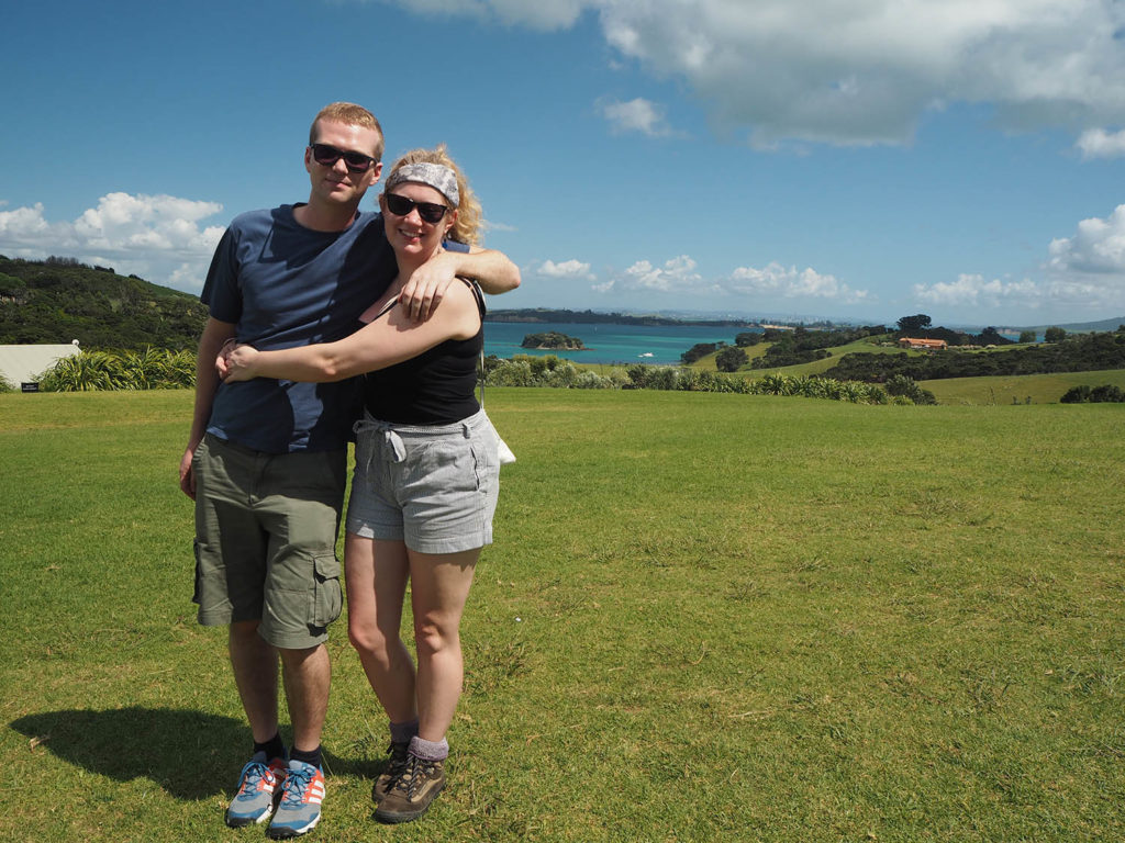 Jen and Olly at Cable Bay winery, Waiheke Island, New Zealand