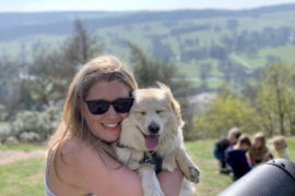 Jen and Cookie by the canon at Chatsworth