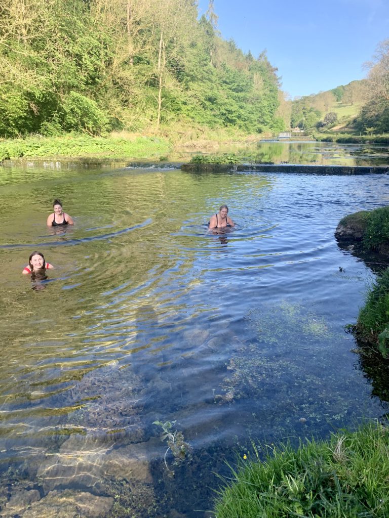 sisters Wild swimming in the river lathkill near Conksbury Bridge