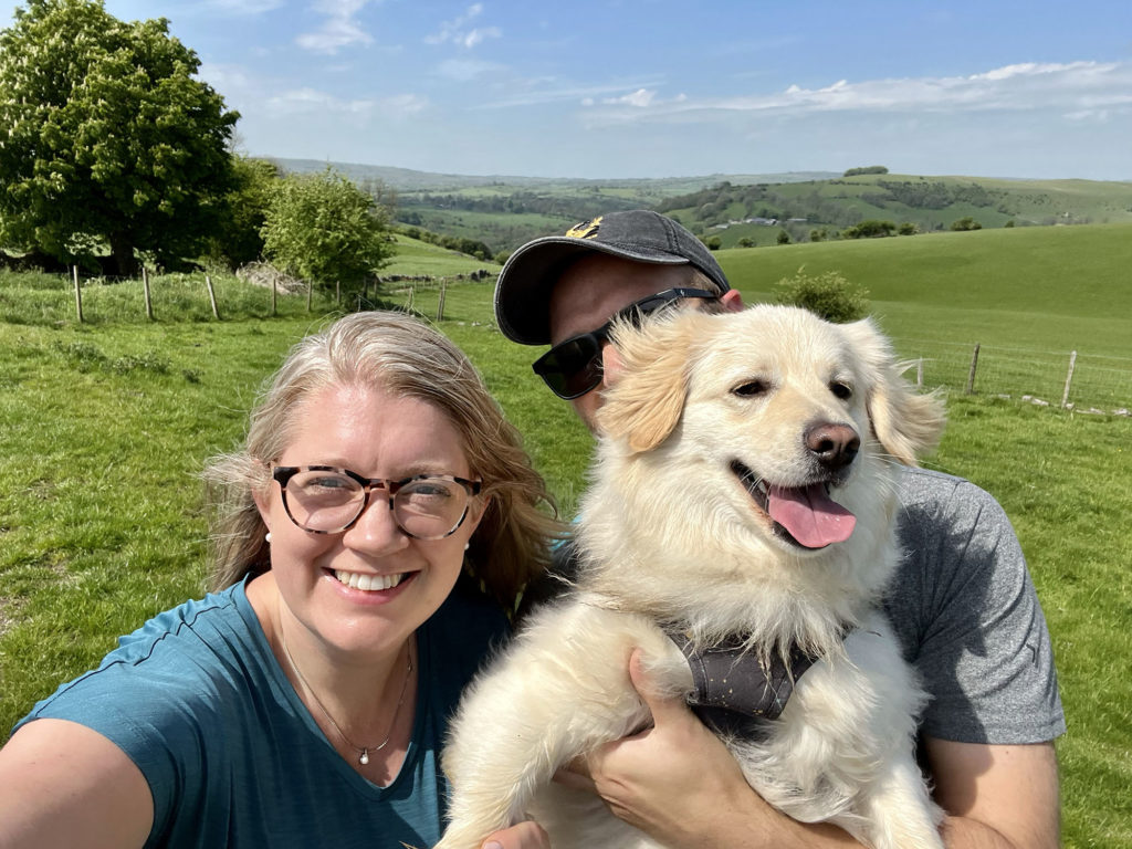 Jen, Olly and Cookie in the Peak District
