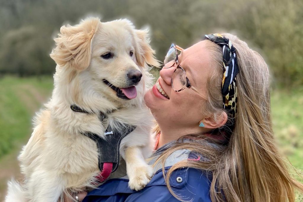 Jen Lowthrop and Cookie on a walk in the parks in the Peak District